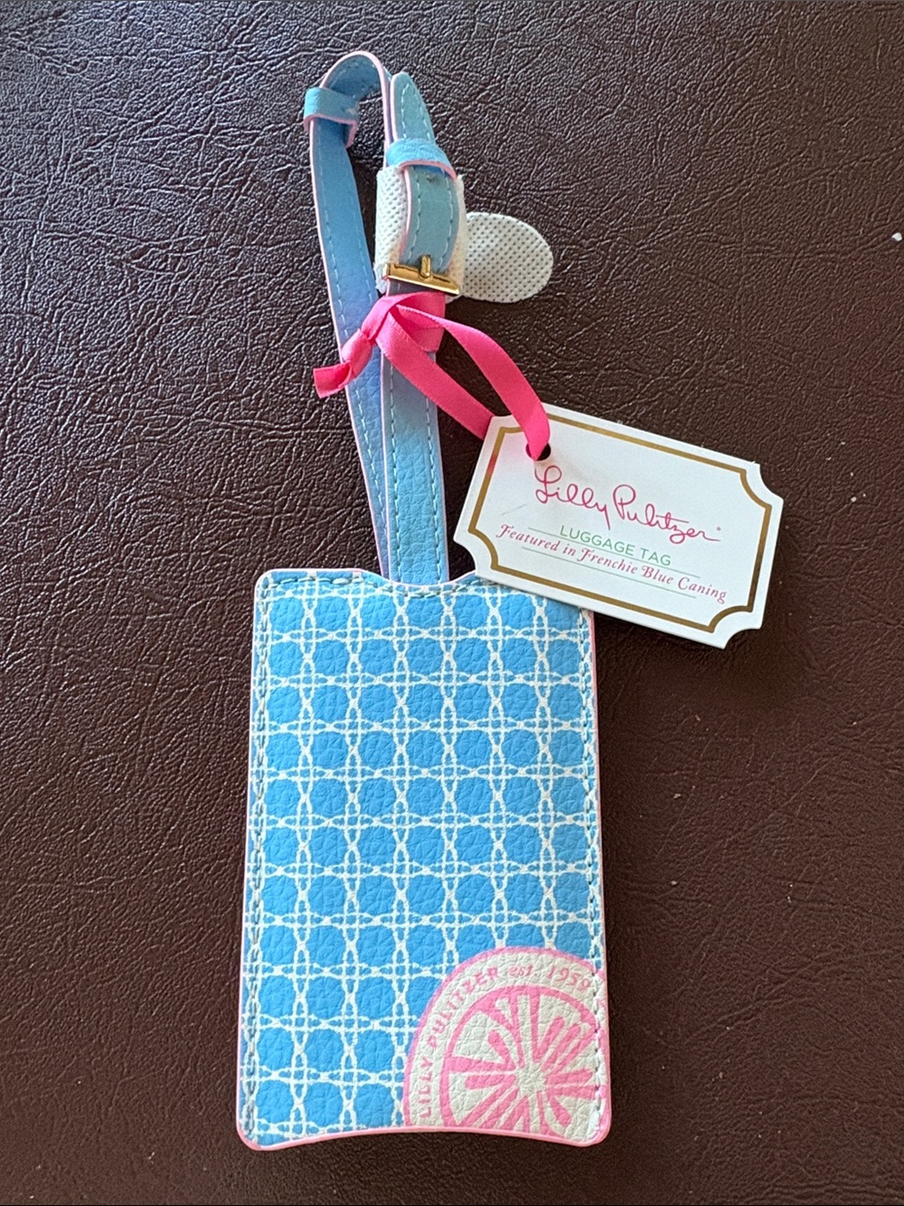 NWT Lilly Pulitzer Blue & Pink Luggage Tag with Strap